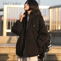 Preppy Padded Jacket Japan Style Thickened Plush Zipper Parkas Women's College Men's