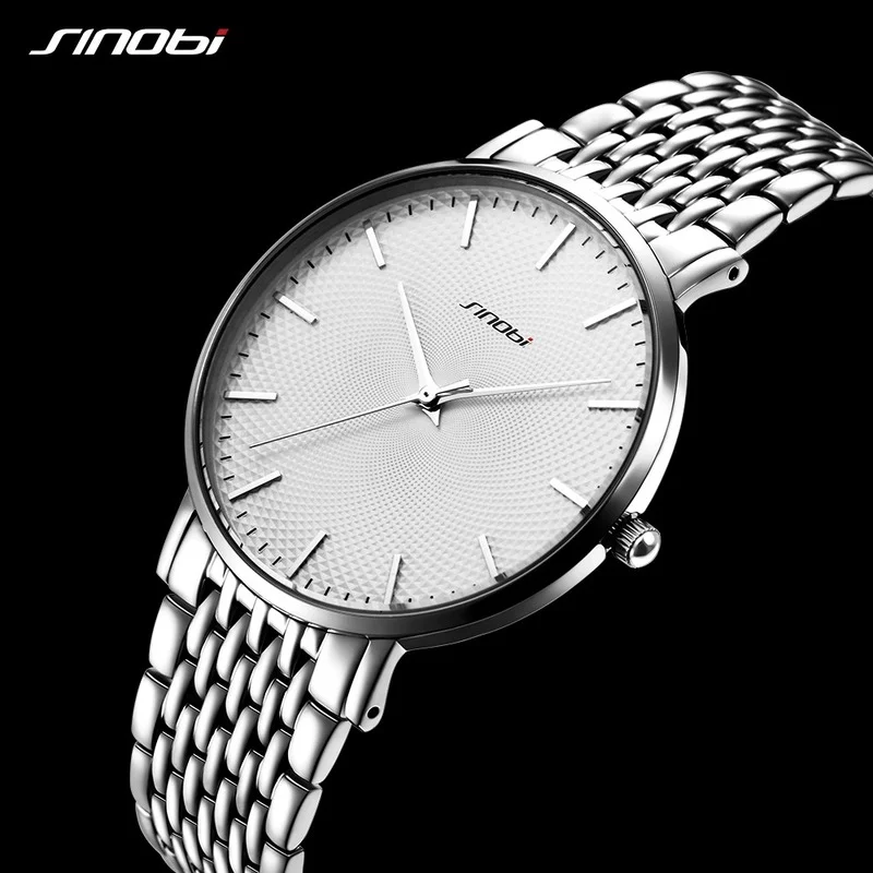 Sinobi Fashion Casual Ultrathin Man Watch Stainless Steel Watchbrand Mens Quartz Wrist watches relogio Clock masculino Dropship