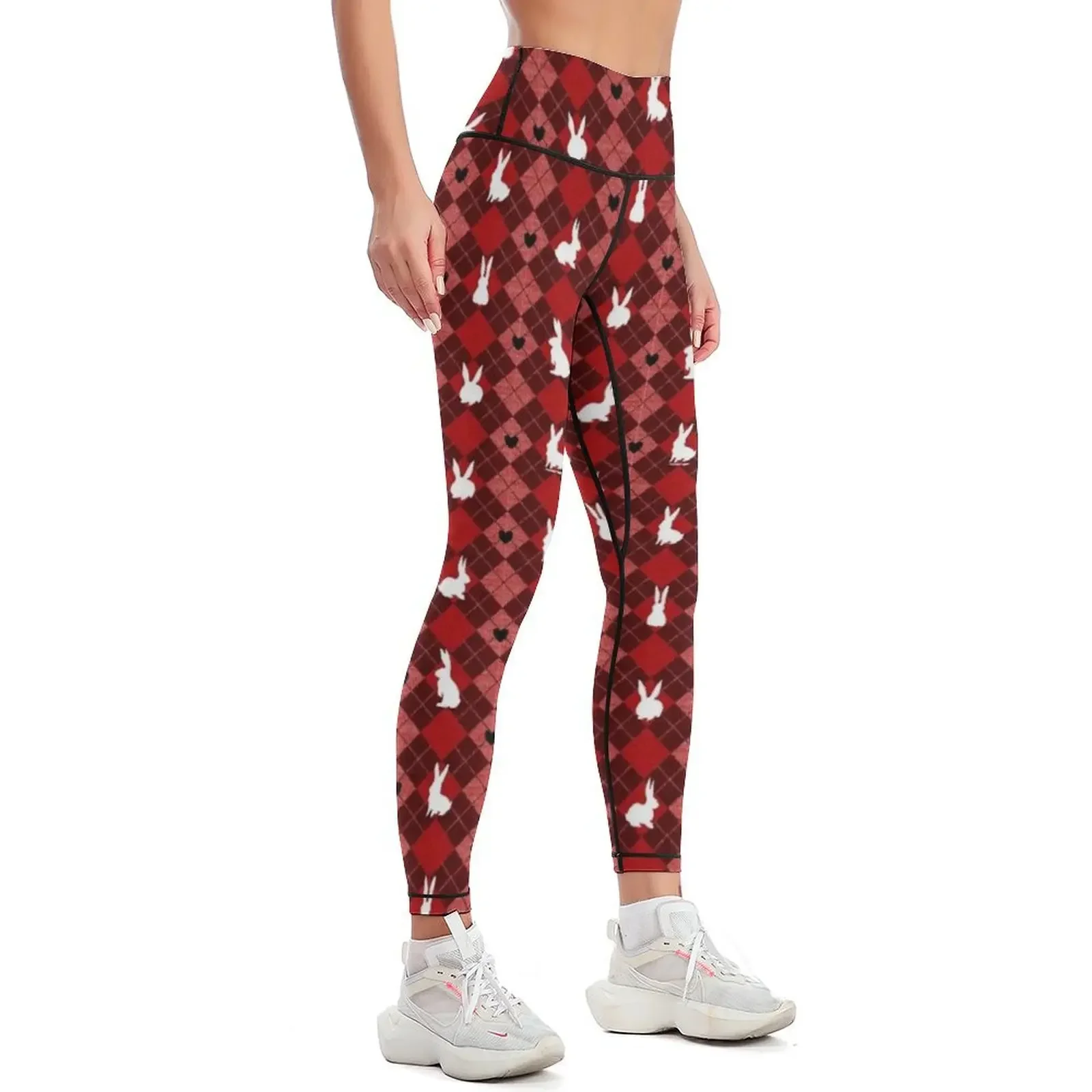 Red Argyle White Bunny Love Leggings push up tights for sport pants Women sports Women's sports pants Womens Leggings