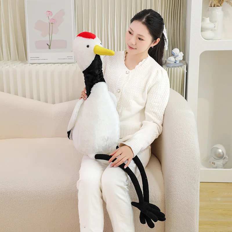 Kawaii 78/100cm Real Life Long-Legged Red-Crowned Crane Plush Stuffed Toy  Room Decor Protection Animal Doll Gift