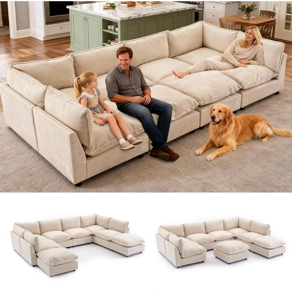 

Oversized Modular Sectional Sofa, Chenille Cloud Couch Deep Seat, 8-Seater Modular Sofa Couch for Living Room, Beige