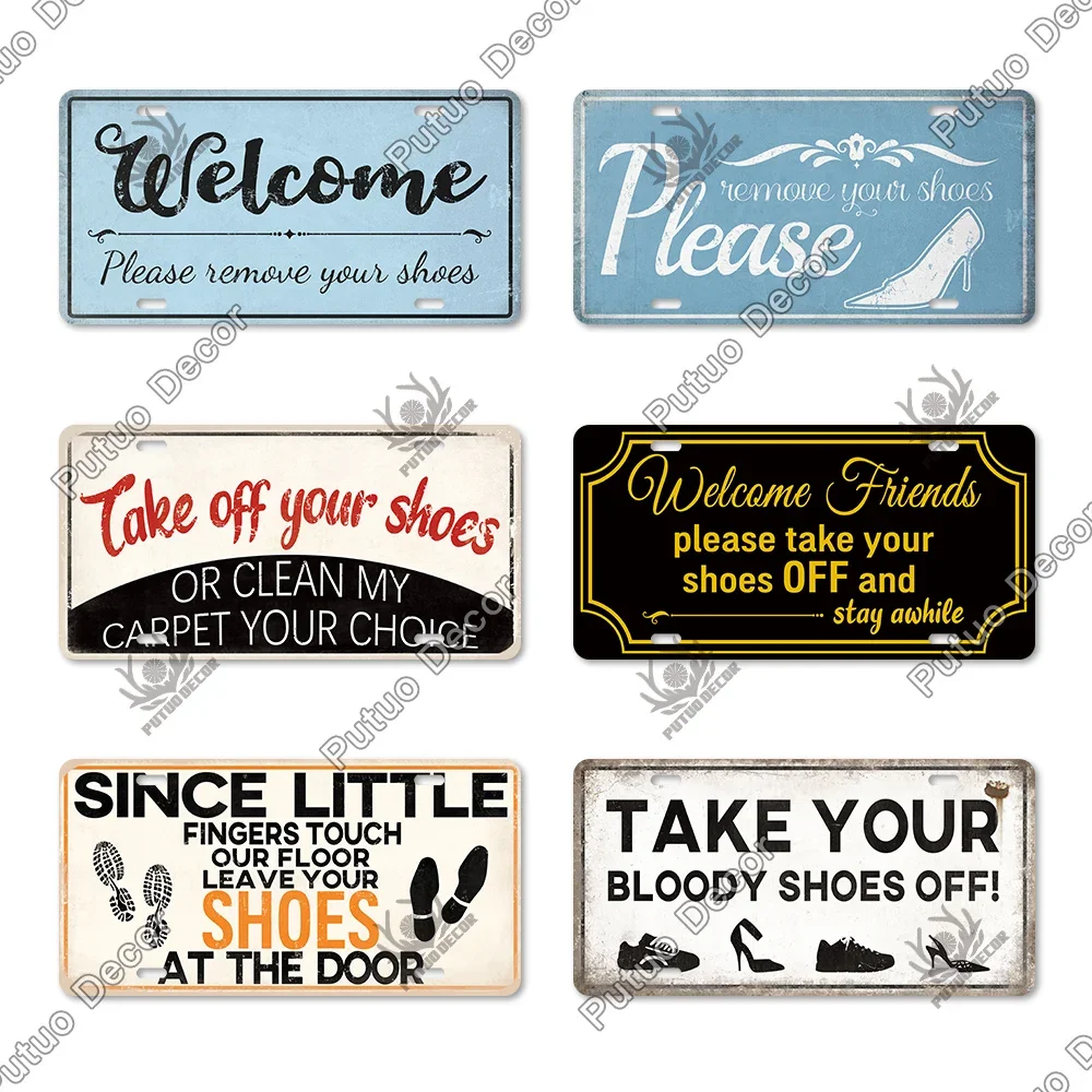 Putuo Decor Take Your Shoes Off Metal Sign Licenses Plate Plaque Metal Vintage Tin Signs for Home Door Living Room Wall Decor