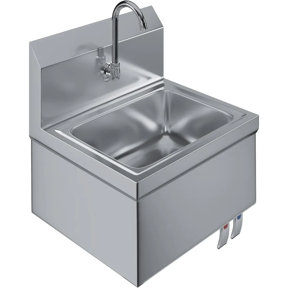 

Настенная раковина из нержавеющей стали с функцией громкой связи, 17 x 15, с краном и двумя коленными клапанами