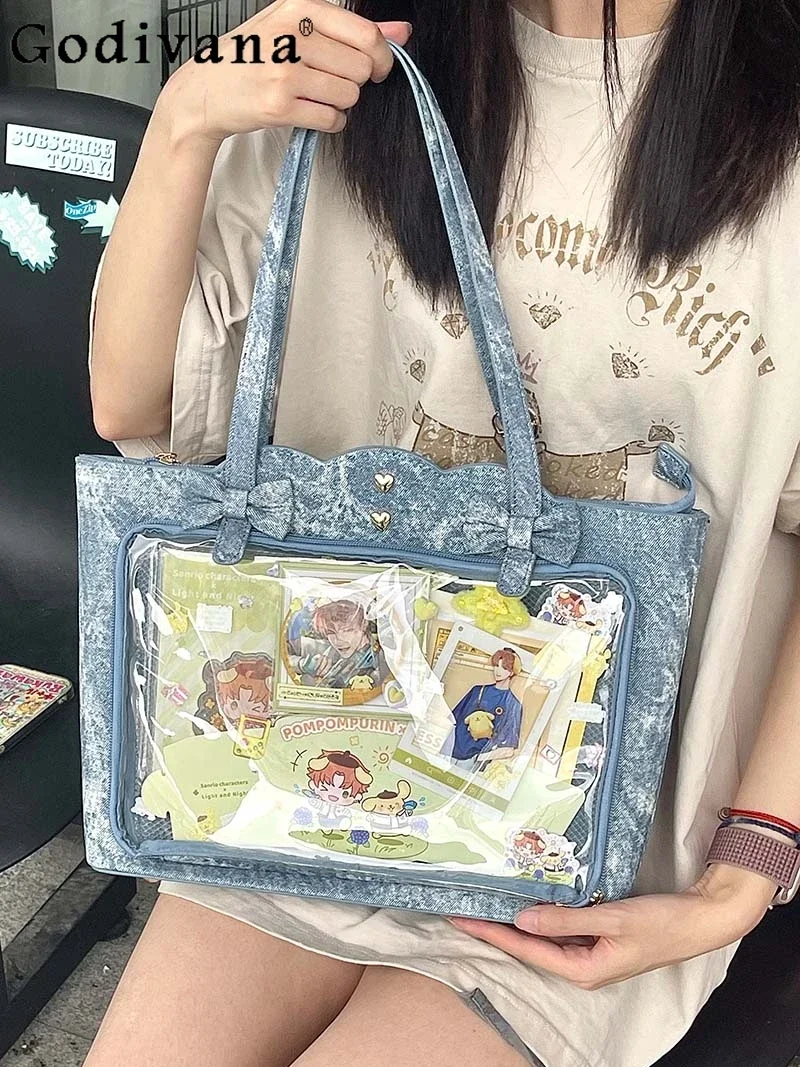 

Cute Bow Women Shoulder Crossbody Bag Japanese Large Capacity Transparent Itabag Women Handbags