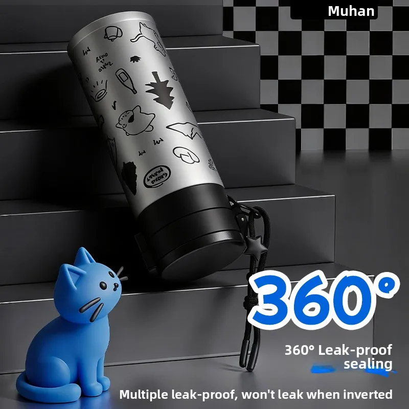

Large Capacity Stainless Steel Water Bottle Portable Insulated Coffee Cup Office Straw Cup Men's Style Sports Travel Thermos