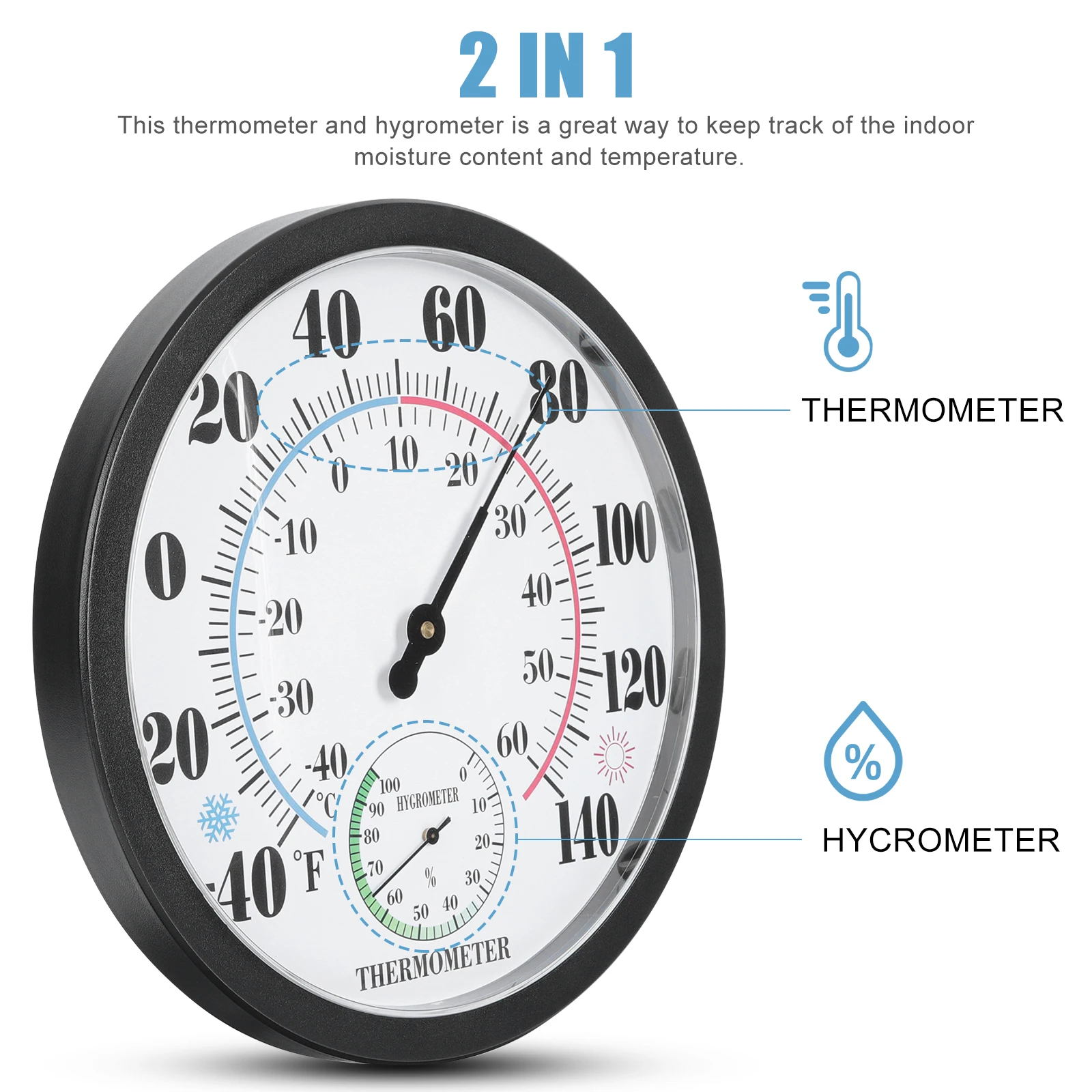 

Wall Thermometer Hygrometer High Precision Temperature Gauge Waterproof Design Easy Read Black Numbers Multi functional Indoor