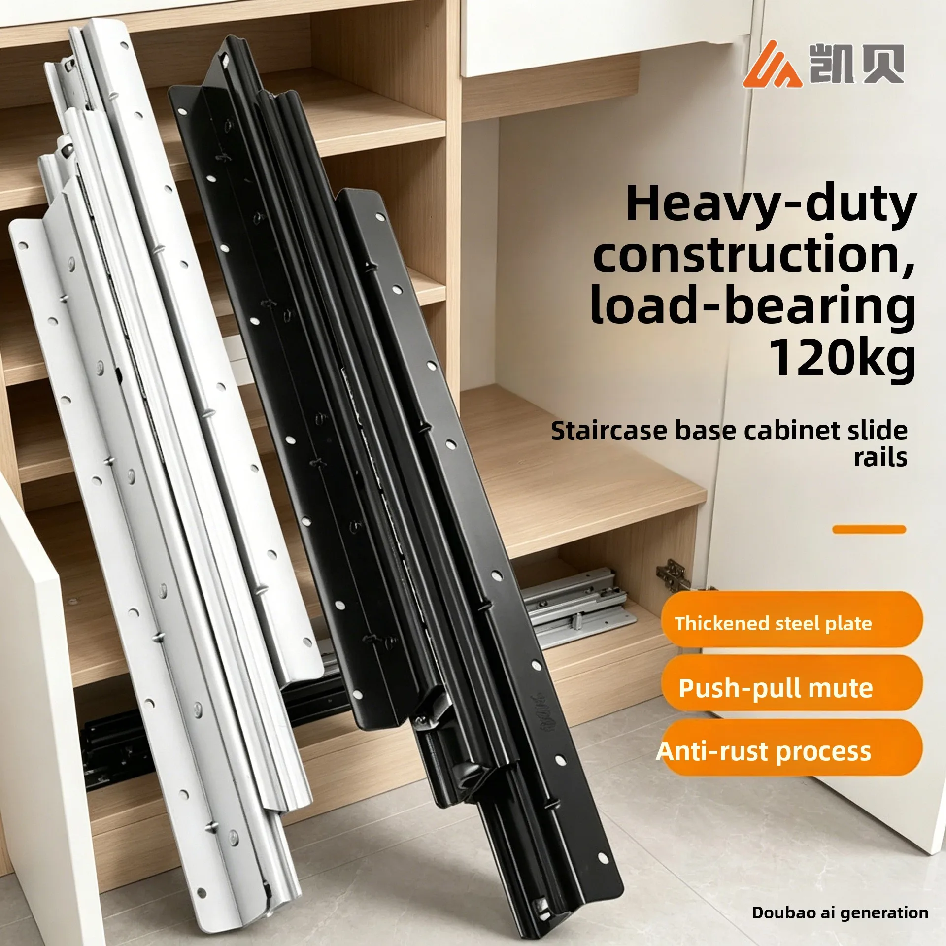 Heavy Duty Three-Section Bottom Mount Full Extension Drawer Slide Cold-Rolled Steel Mm Rail Kg Rated Capacity Deep Storage