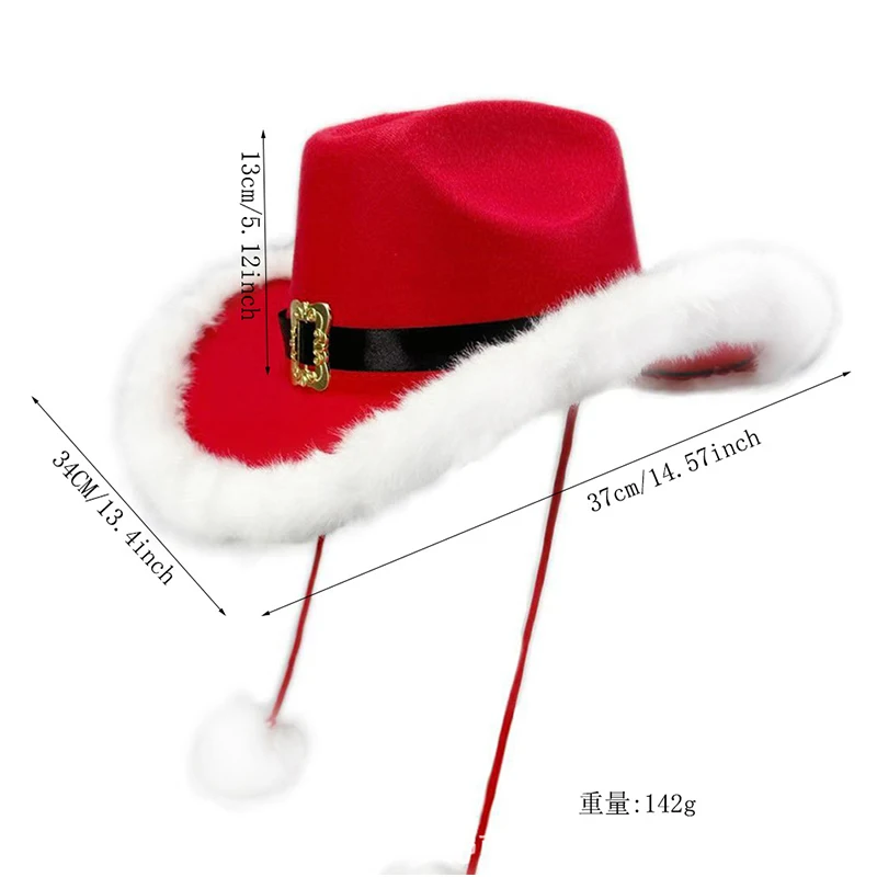 Chapéu de cowboy para festa de natal, acessórios confortáveis para fantasia, aba larga, chapéu de cowgirl, bola de pelúcia, cordas, chapéus ocidentais