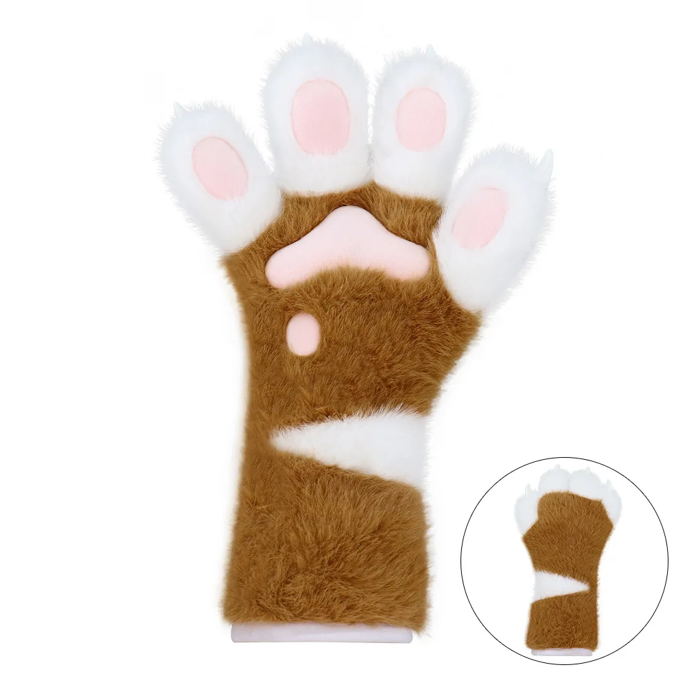 Pluszowa maska lisa z długimi rękawicami w dopasowanych kolorach, zestaw do cosplay na Halloween z ogonem zwierzęcia - miękka opaska na głowę z uszami zwierzęcia i akcesoria do ogona.