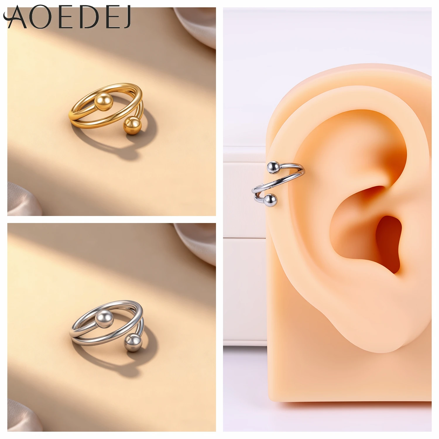 AOEDEJ 1 قطعة 16 جرام الفولاذ المقاوم للصدأ الأنف الدائري النساء تشيكوسلوفاكيا كريستال هوب أقراط طبقة مزدوجة الأذن اللولب الحاجز الثقب مجوهرات 8/10 مللي متر