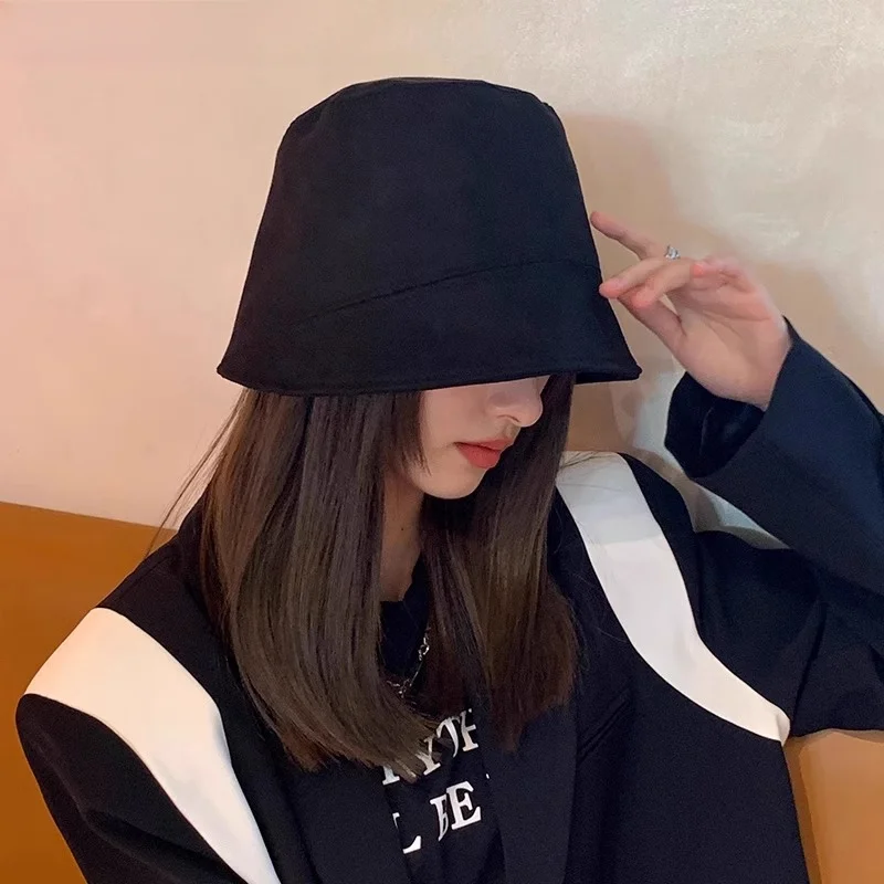 women's-bucket-hat-spring-autumn-versatile-face-slimming-korean-style-sun-protection-hat-casual-round-top-no-brim-travel-cap