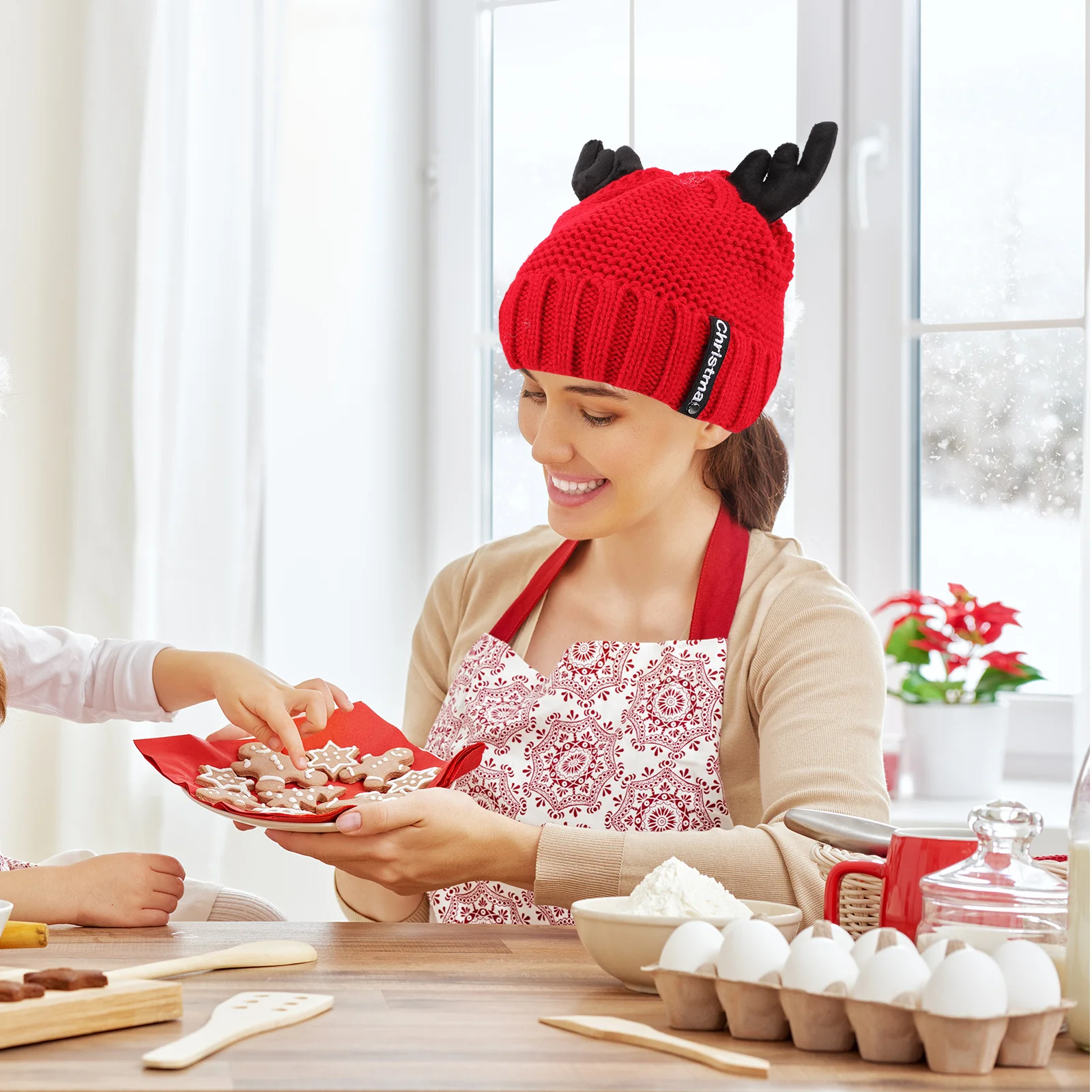 

Christmas Antler Knitted Beanie Warm Woolen Yarn Xmas Crochet Hat Winter Knitting Hat Holiday Party Costume Christmas Gift