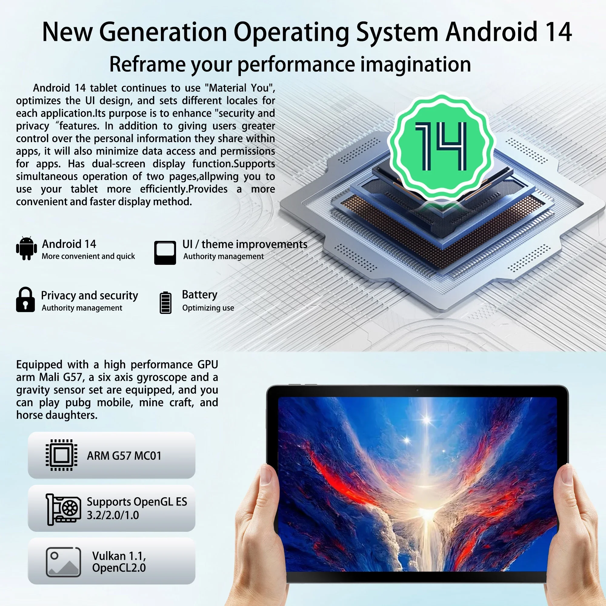 URAO C9+ Tablet da 11 pollici Android 14 12 GB di RAM 128 GB di ROM (1 TB di estensioni TF) Octa-Core 2K Widevine L1 IPS 8 MP + 13 MP 6800 mAh Custodia per penna
