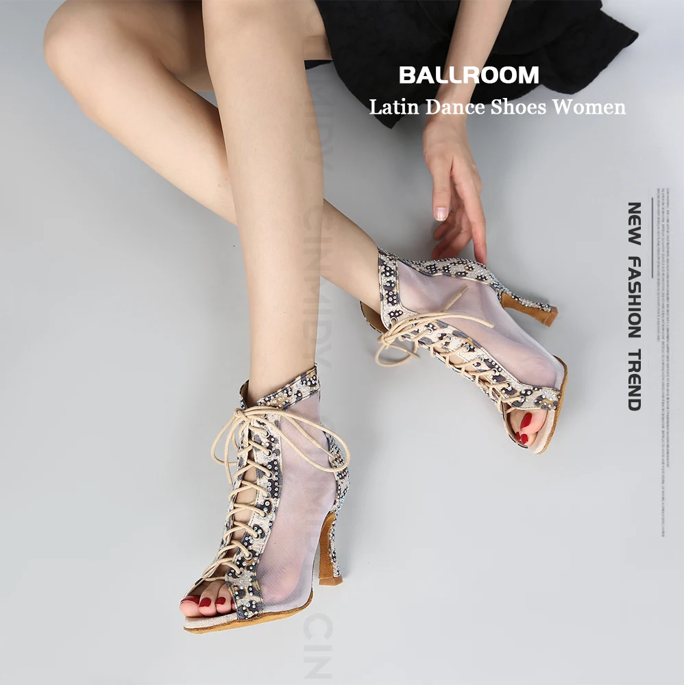 CINMIDY Sexy Tanzschuhe mit Leopardenmuster, Ballsaal-Performance-Schuhe, Salsa-Tango-Latin-Tanzschuhe, Damen-Party-Stiefel mit kubanischem Absatz – Detail 1