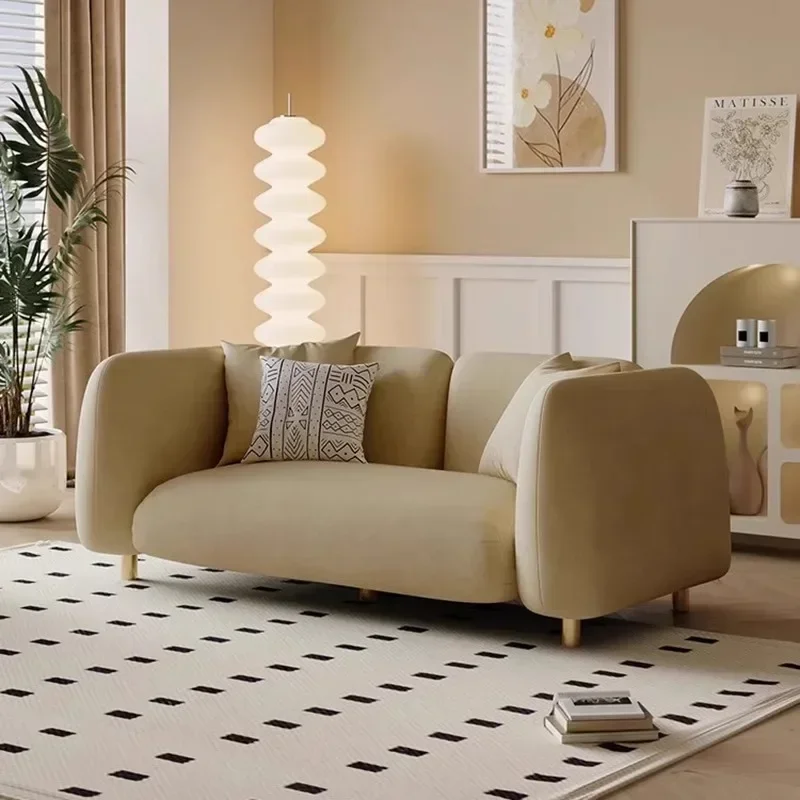 Straight row sofa living room small apartment modern simple double seat technology cloth cream wind B & B apartment small sofa