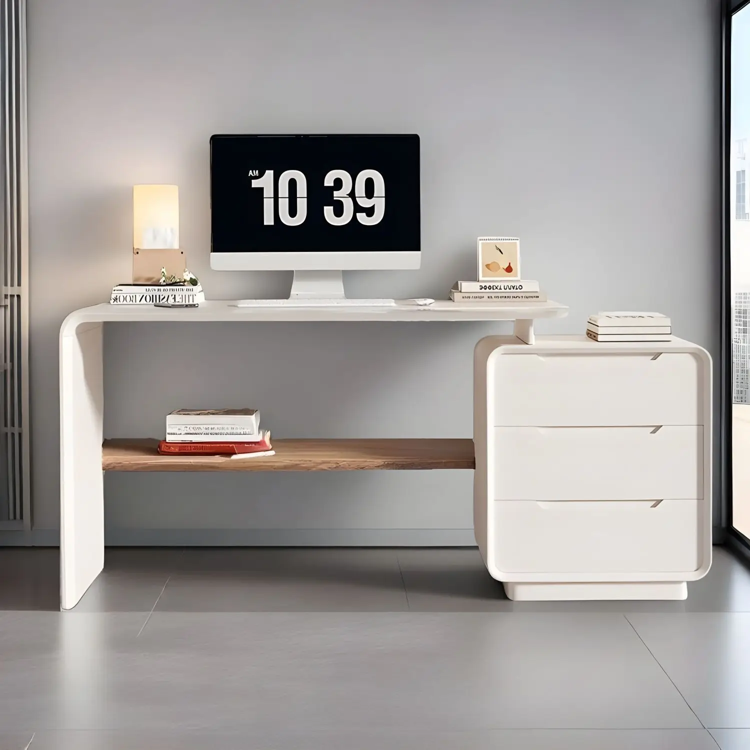 

Desk with storage desk can be moved left and right bookcase with drawer computer desk