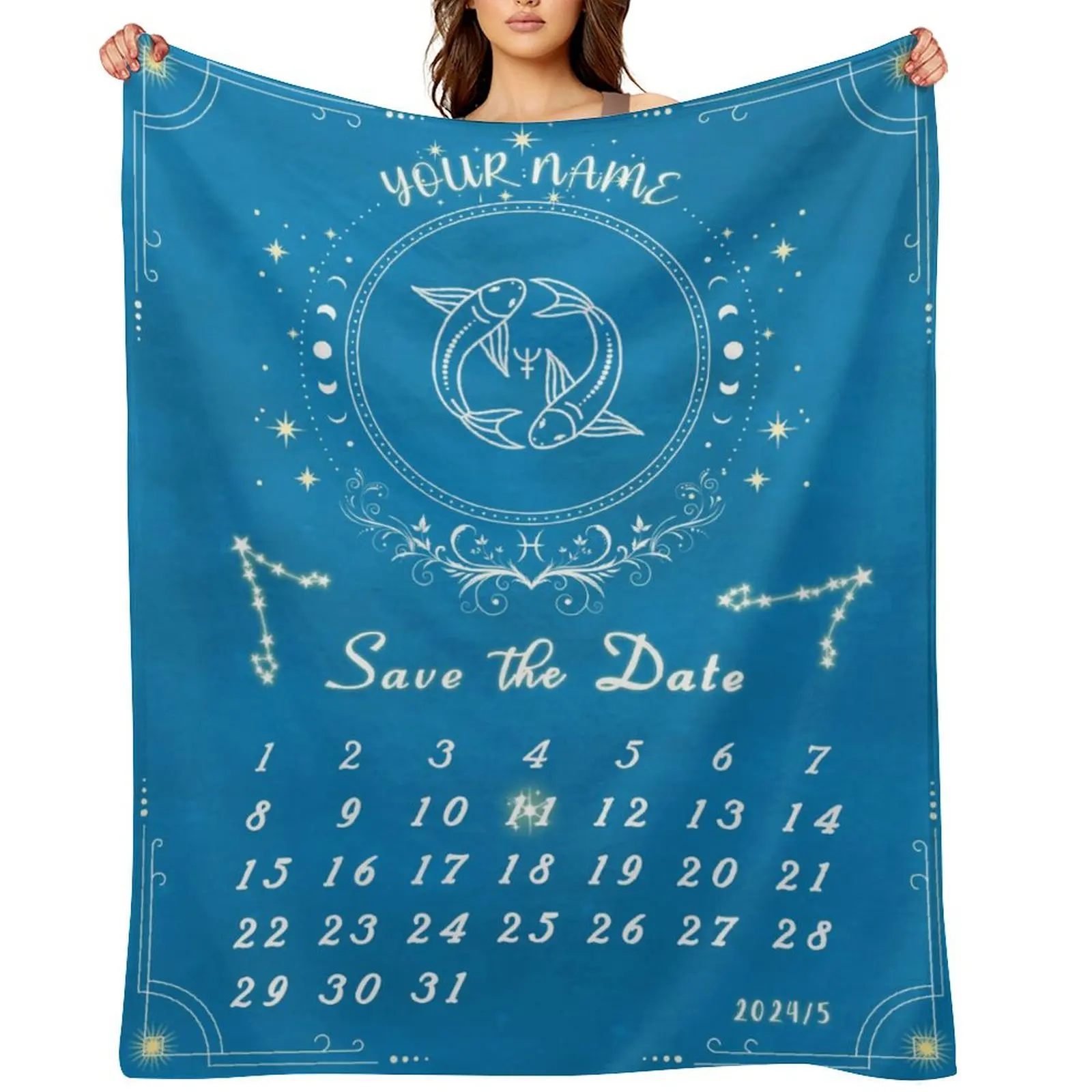 

Custom Zodiac Constellation Blanket with Name Date Personalized Astrology Flannel Throw Blankets Gift for Friends Family