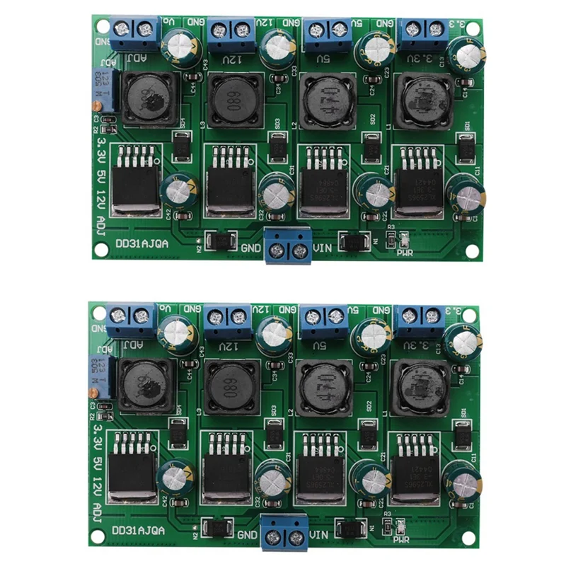 3A 4 Channels Multiple Switching Power Supply Module 3.3V 5V 12V Adjustable Output DC DC Step-Down Converter Board,2PCS