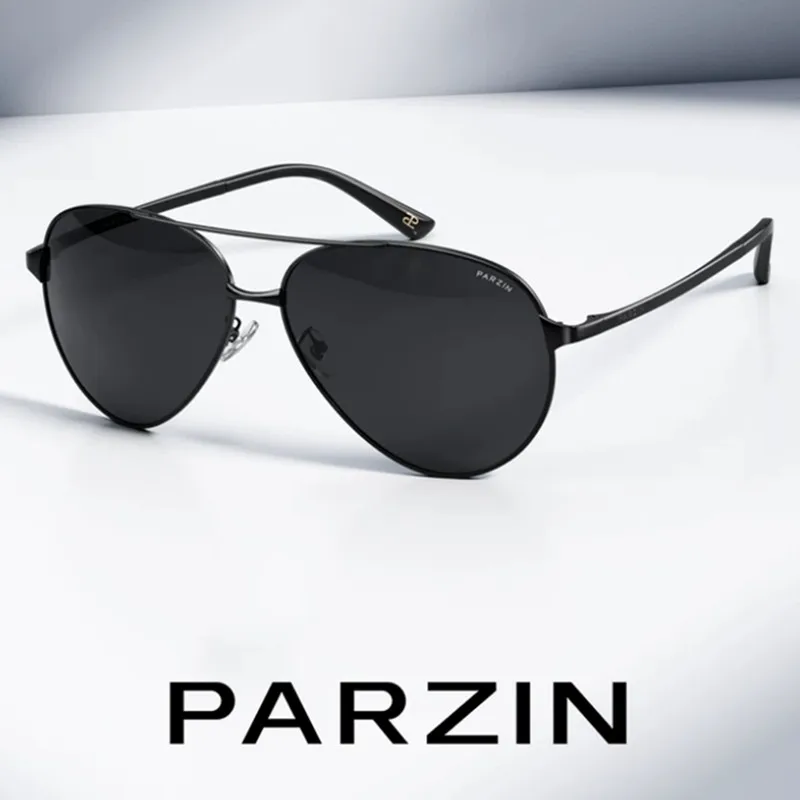 PARZIN 클래식 항공 남성용 선글라스, 브랜드 디자인 합금 프레임 파일럿 편광 선글라스, 운전용 블랙 UV400