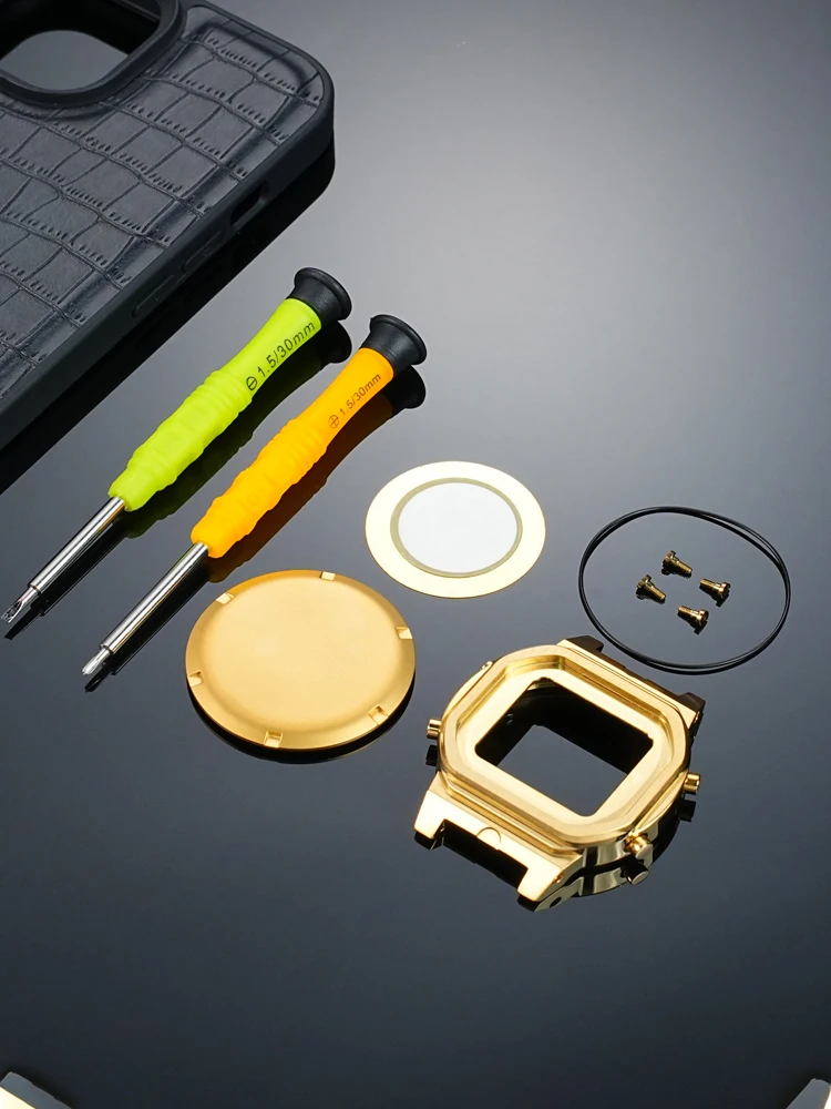 DW-5600 Mod Kit For Casio dw5600 Metal Inner shell+back coverScrew Waterproof Ring Men Stainless Steel Inner Shell Matching tool