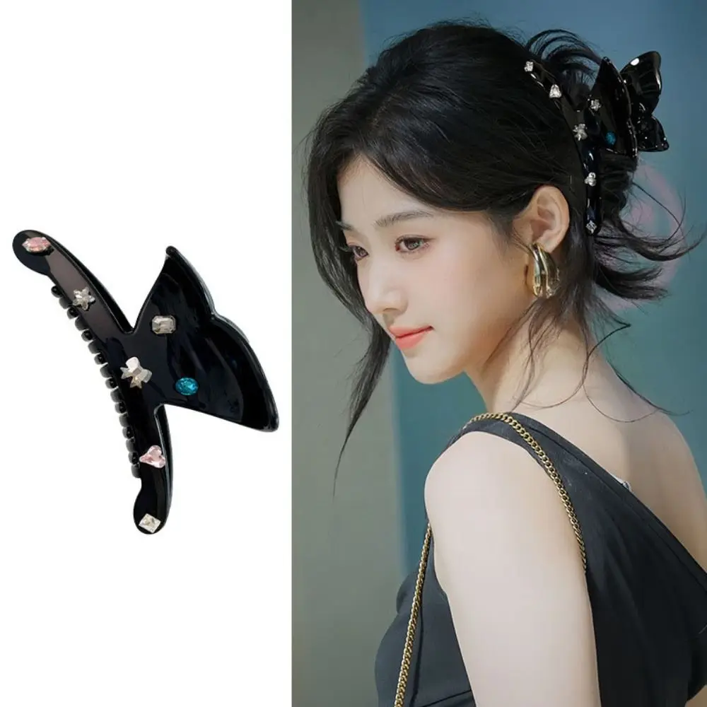 

Creative Acetic Acid Butterfly Hair Claw Love Korean Style Rhinestone Grab Clip Headwear Shiny Large Shark Clip Vacation