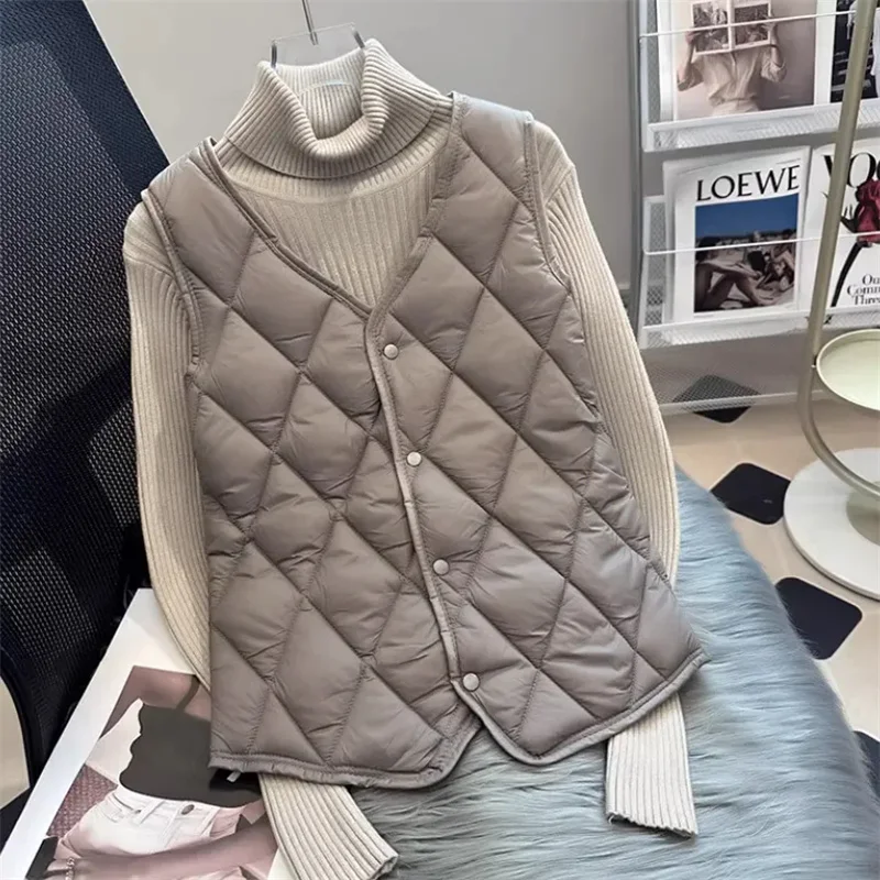 Autumn Winter Cotton Vest Jacket Women 2023 New Loose V-Neck Warmer Coat Thin Covered Button Waistcoat Fashion Vest Tops Female