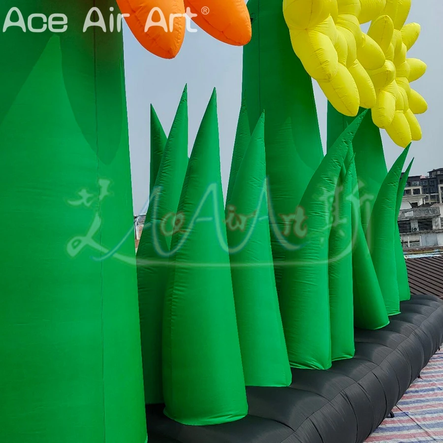 

5mH Green Inflatable Flowers With Grass, Giant Artificial Plants for Garden Party Decoration