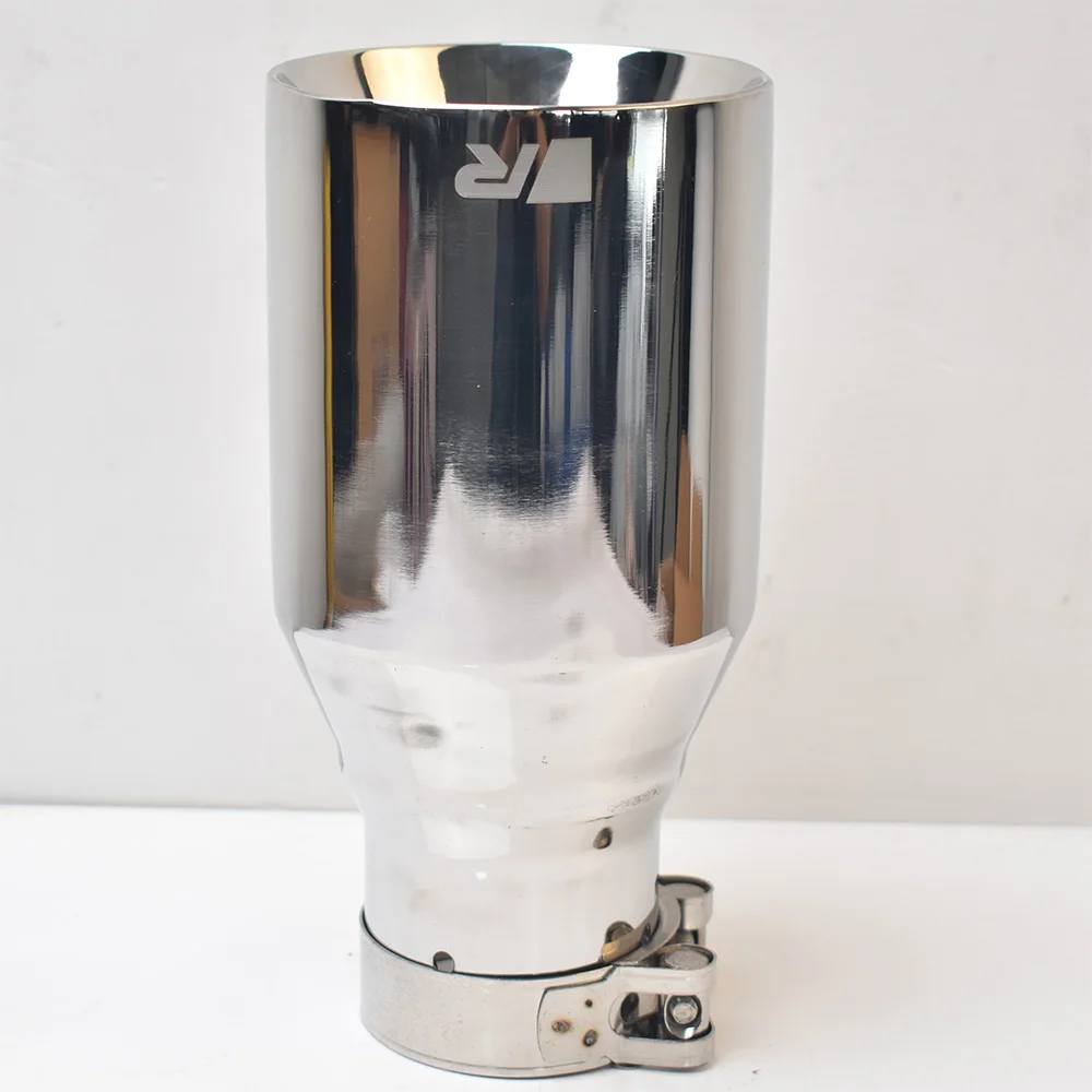 R Car 304 Stainless Steel Universal Bevel Edge System Muffler  End Pipe Bright Exhaust Tip Shinny Flat Cut Bevel Edge