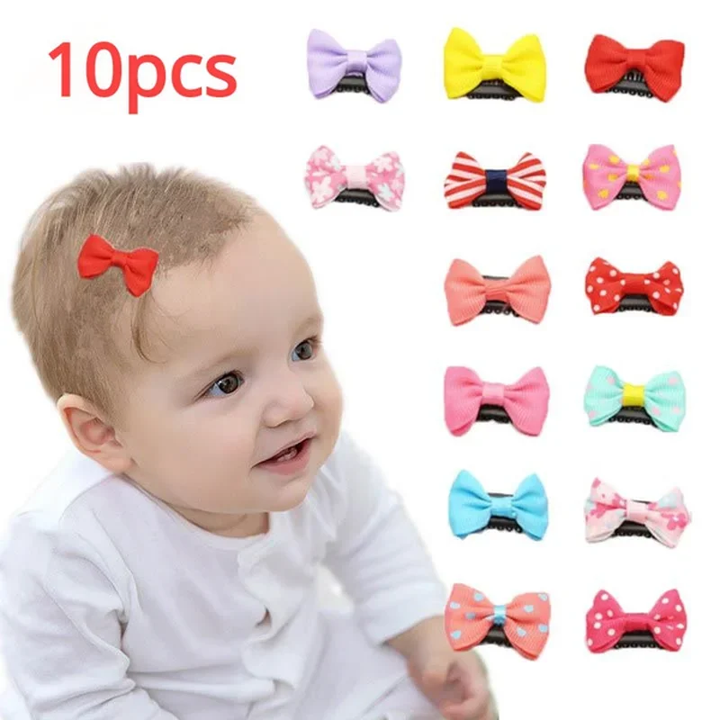 10Pcs Candy Color Baby Mini Small Bow Hair Clips Safety Ribbon Hair Pins Barrettes Children Girls Kids Hairpin Hair Accessories