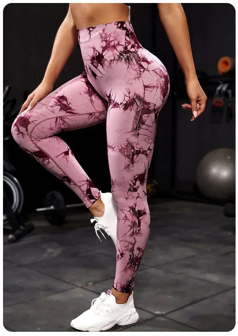 Damen-Leggings mit Batikmuster, neun Zehntel, hohe Taille, Yogahose, weich, dehnbar, Workout-Laufhose, atmungsaktiv, bequem – Detail 12