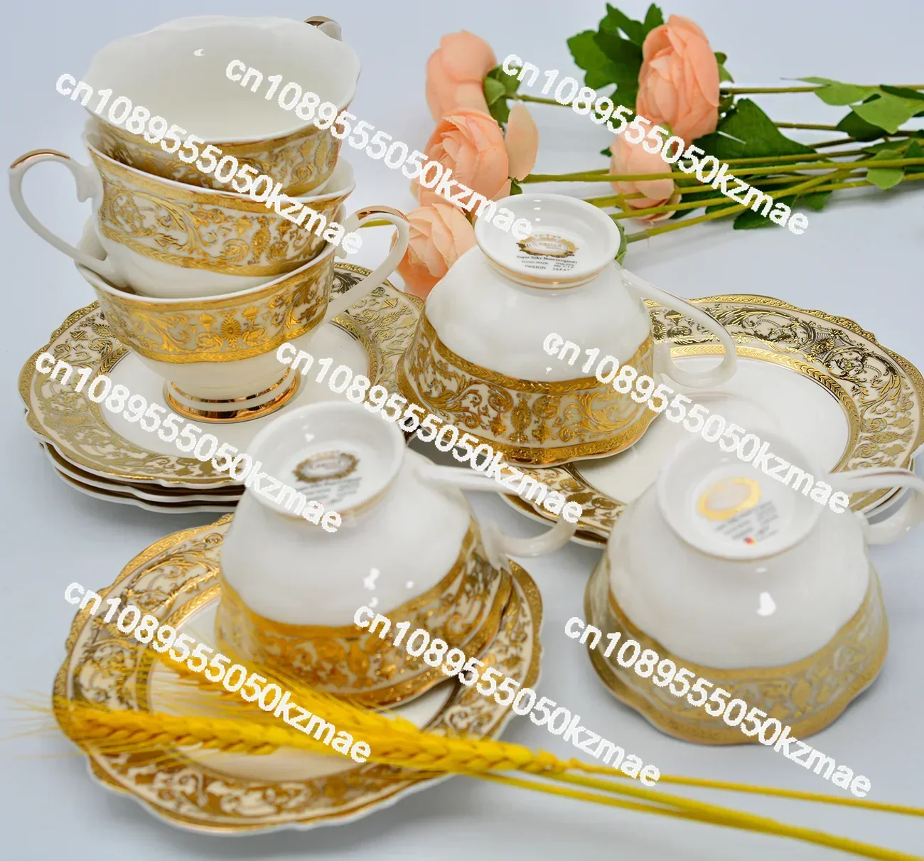 12pcs Embossed gold bone china90cc coffee cup set