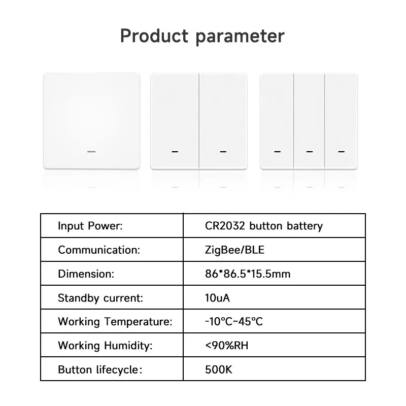 Tuya Zigbee Smart Switch 1/2/3 gang Wireless Wall Push Button Scene Switch Battery Powered Smart Home Smart Life Remote Control