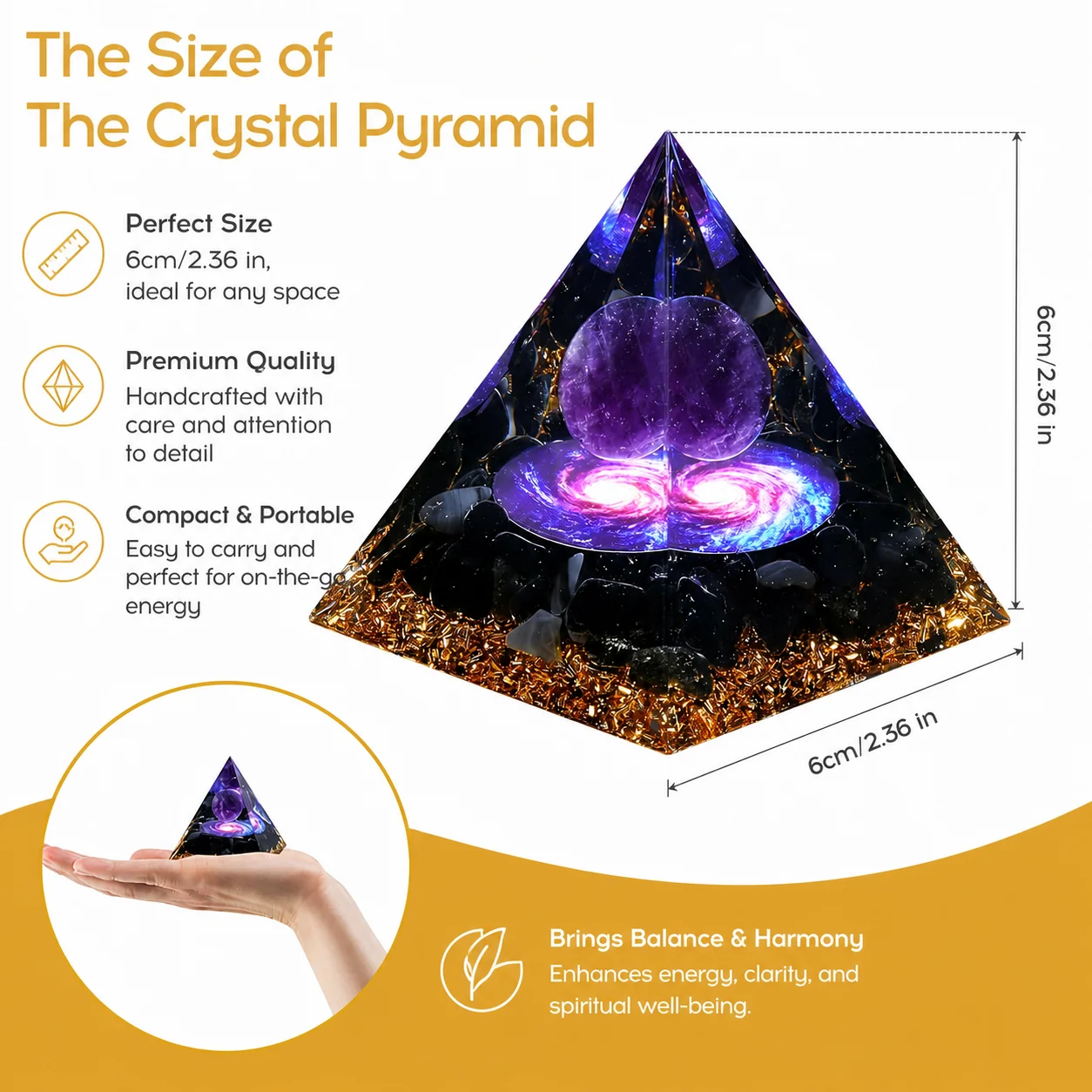 Orgone Pyramid for Positive Energy, Orgonite Amethyst&Obsidian Healing Crystal Pyramids for Reduce Stress Chakra Reiki Healing M