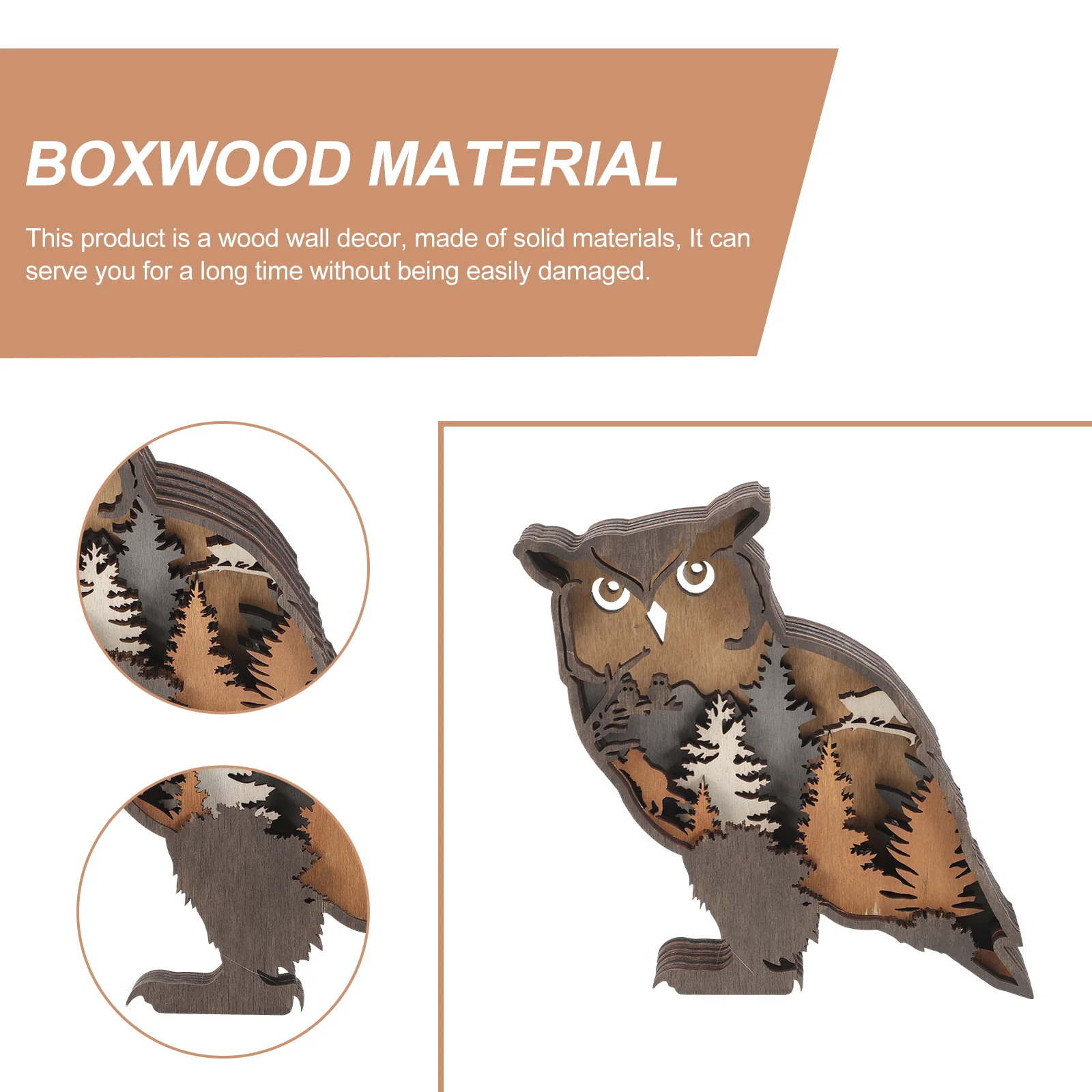 Owl Ornament Rustic Decor for Living Room Decorations Wood Wall Boxwood Woodland Wooden Log Cabin