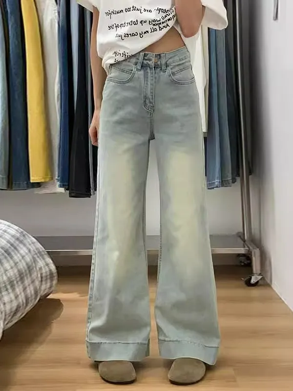 

Light Wash High Waist Wide Leg Jeans Women's Spring New American Style Loose Fit Bootcut Pants Non-Molding Denim