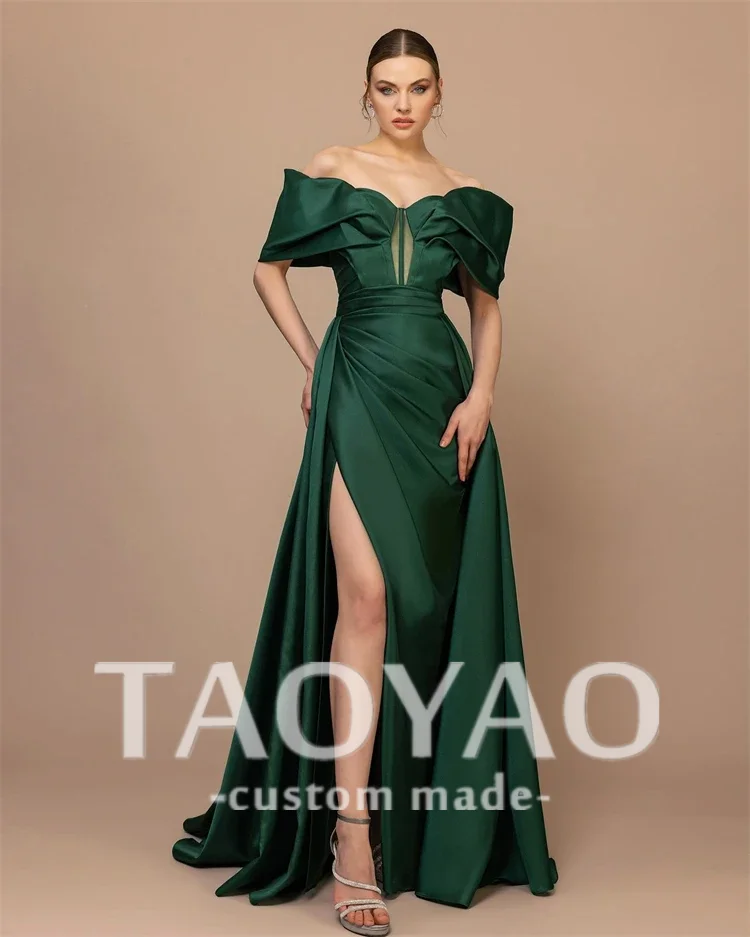 

Green Mermaid Evening Dress Customized Beading Sweep Train Saudi Arab Formal Party Gown with Cape Custom Color For women