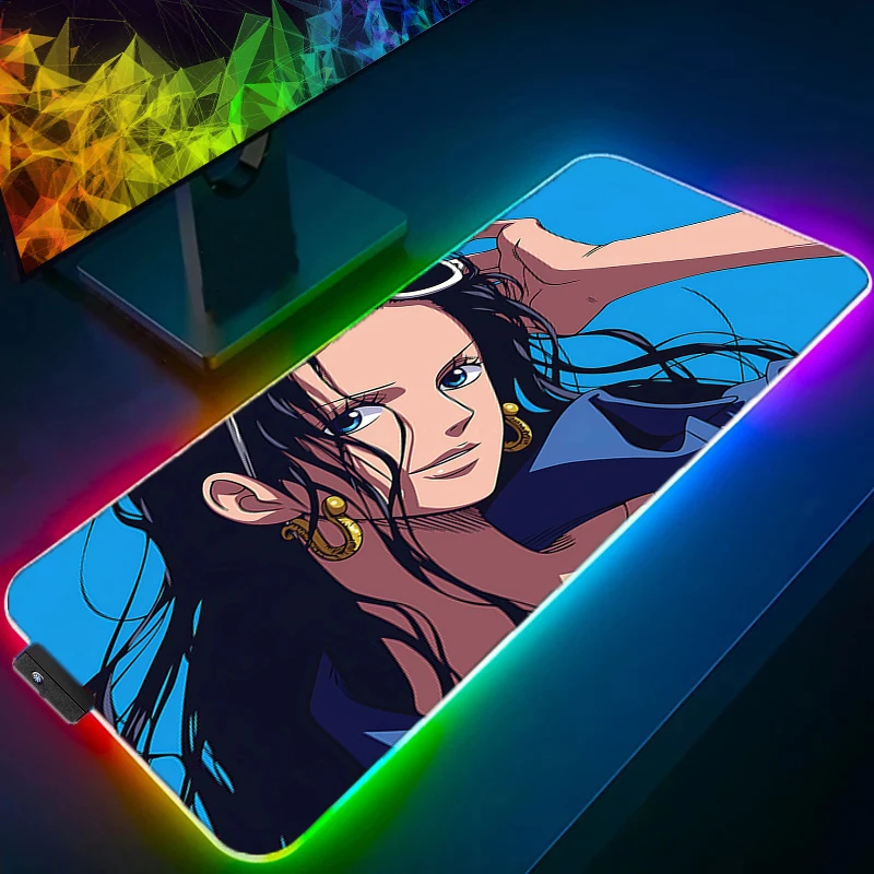 RGB LED Mouse Pad Laptop Teclado Pad Antiderrapante Anime Tablet Pad Acessórios para PC One Piece Nico Robin HD Mousepad Tapete de mesa para jogos