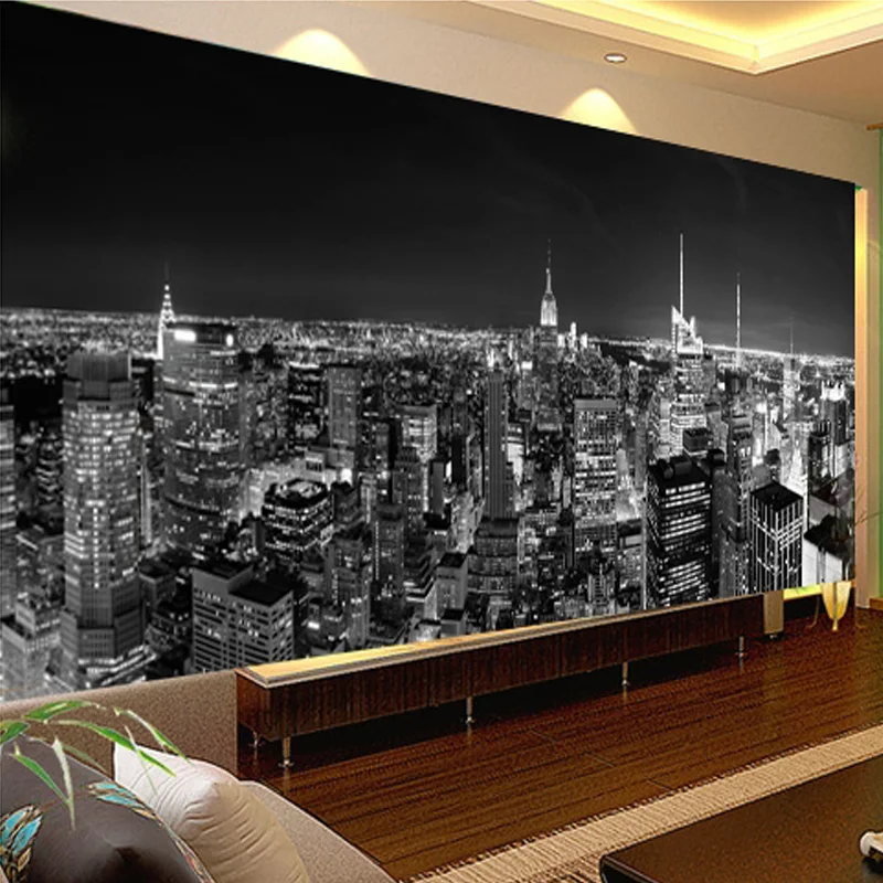 

Custom Photo Wallpaper Mural Night View New York City Black And White Building Wall Paper Modern Living Room Mural Wallpaper