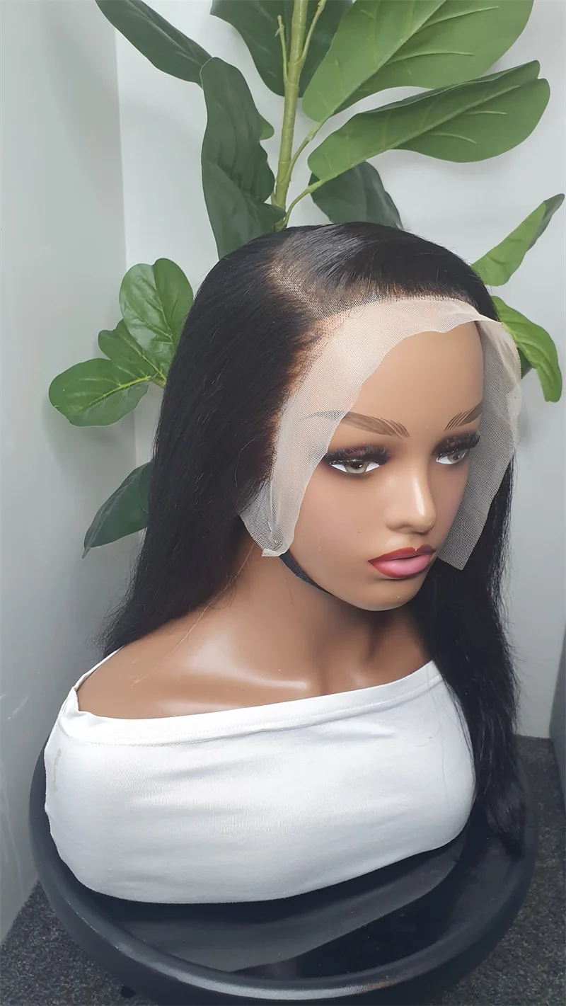 Perruque Lace Front Wig sans colle lisse noire naturelle pour femme, cheveux synthétiques, doux et longs, 22 pouces, pre-plucked, avec baby hair, 180%, 03/Fashion