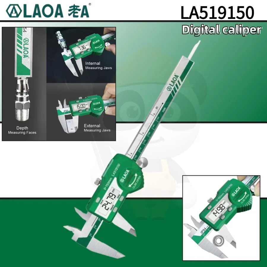 

LAOA LA519150 150mm 6 Inch Waterproof Digital Vernier Caliper Stainless Steel Electronic Gauge Inner Outer Depth Measuring Ruler