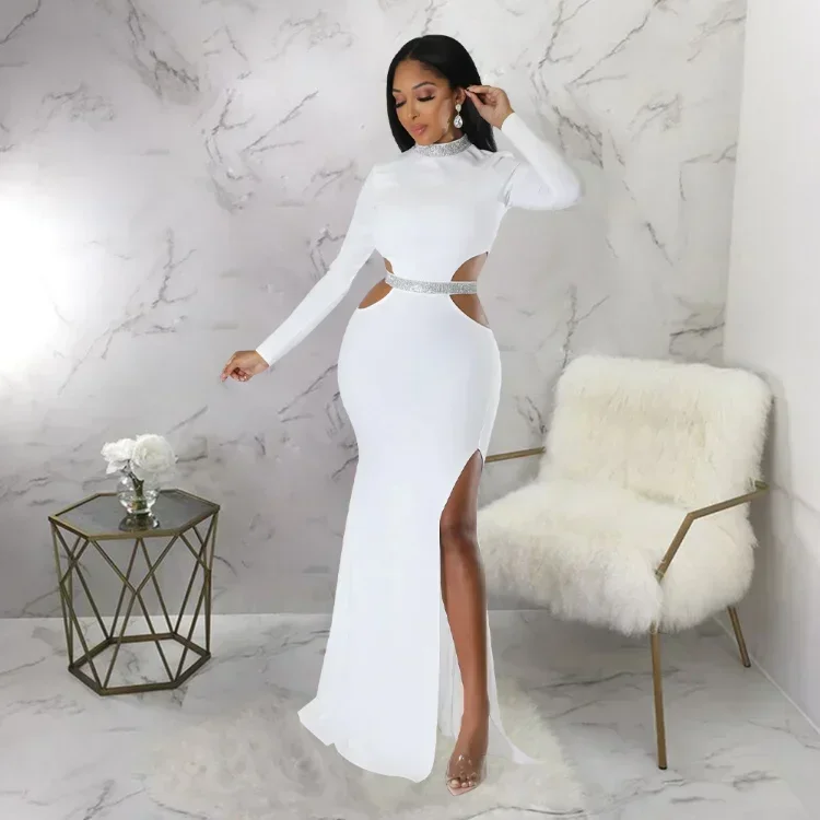 GUWU High Side Split Ausschnitt Taille Meerjungfrau Maxi Kleid Sexy Aushöhlen Nacht Party Club Lange Frauen Kleider Vestidos De Mujer