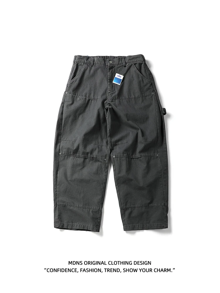 

Винтажные плотные зауженные рабочие брюки для мужчин, свободные повседневные длинные брюки, модные хлопковые брюки прямого кроя