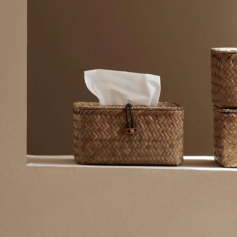 

Straw home living room coffee table dining room creative simple multi-functional tissue storage box