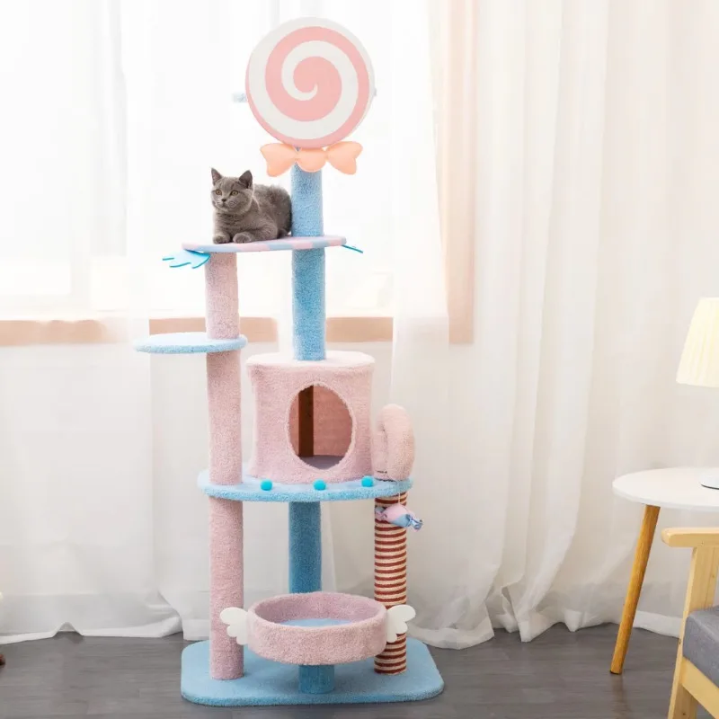 Large Multi Level Climbing Frame with Sisal Scratching Posts and Integrated Hideaway House Durable Cat Playground
