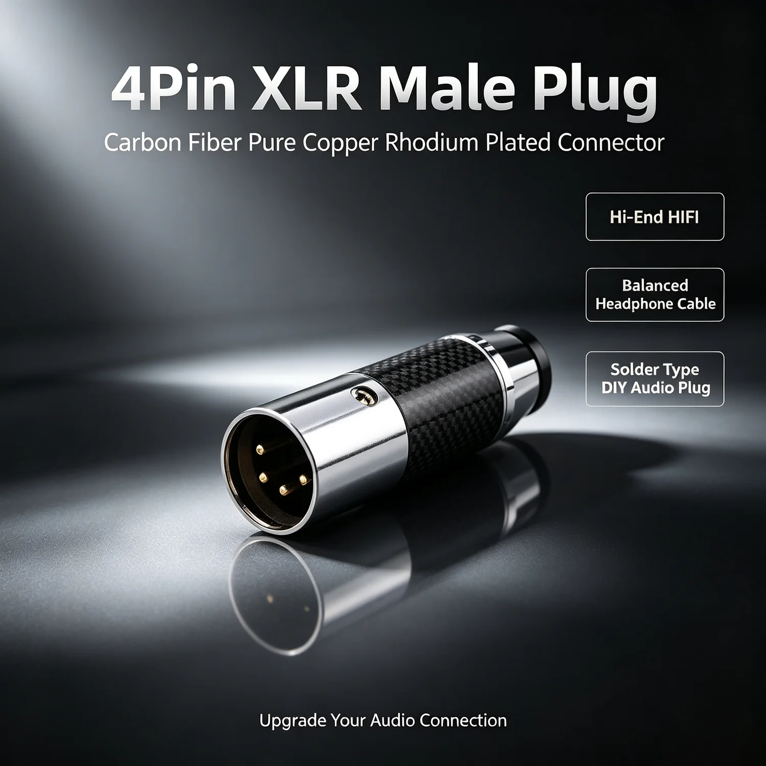 Carbon Fiber 4Pin XLR Male Plug Pure Copper Rhodium Plated Solder Type HIFI Balanced Headphone Cable DIY Audio Connector