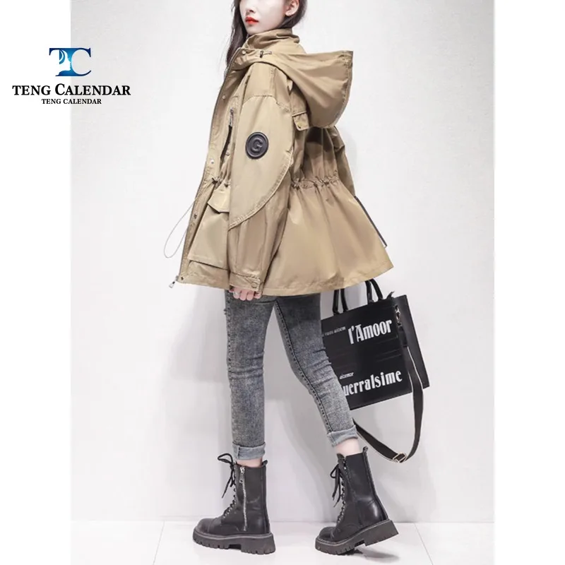 

Fashionable Trench Coat, Mid Length Waist Slimming Hooded Workwear, Women's Spring and Autumn New 2024