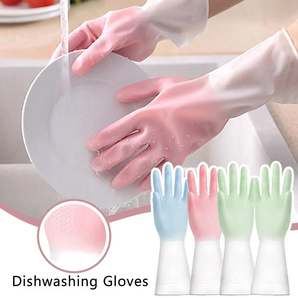 1 Pair Dishwashing Gloves Reusable Thickened ubber Hands Cleaning Supplies Waterproof Gloves Protecting Household X0P7