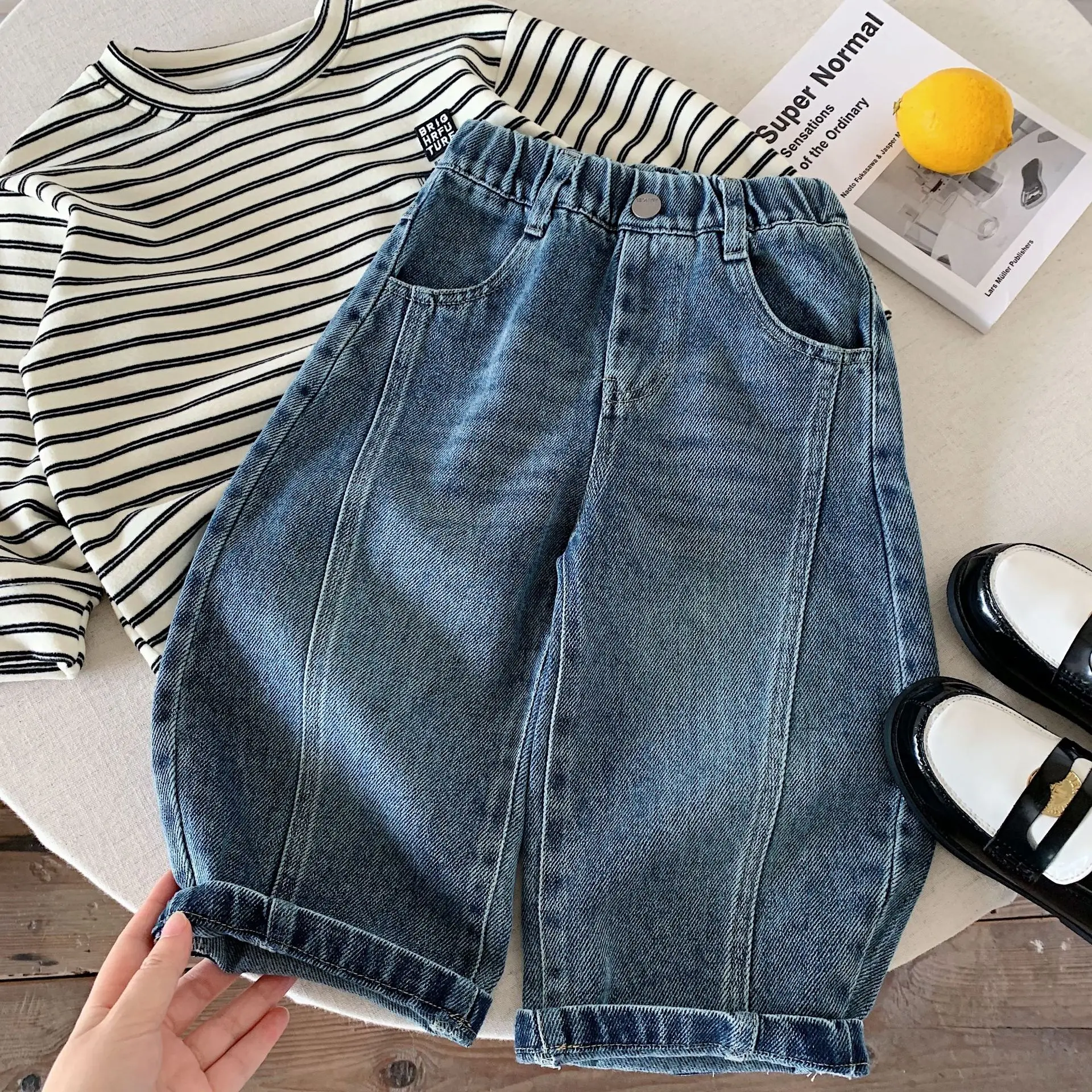 Childrens Jeans 2026 Autumn and Winter New Korean Version Boys Casual Loose Curved Knife Baby Pants