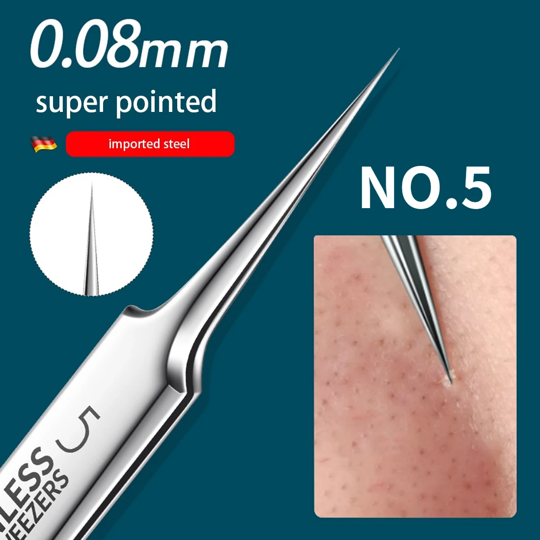 Alemão Ultra-Fine Blackhead Removedor Clip Tweezers, Ferramenta de Agulha Acne, Espinhas Celulares, Beleza e Saúde, Salão Especial, No. 5