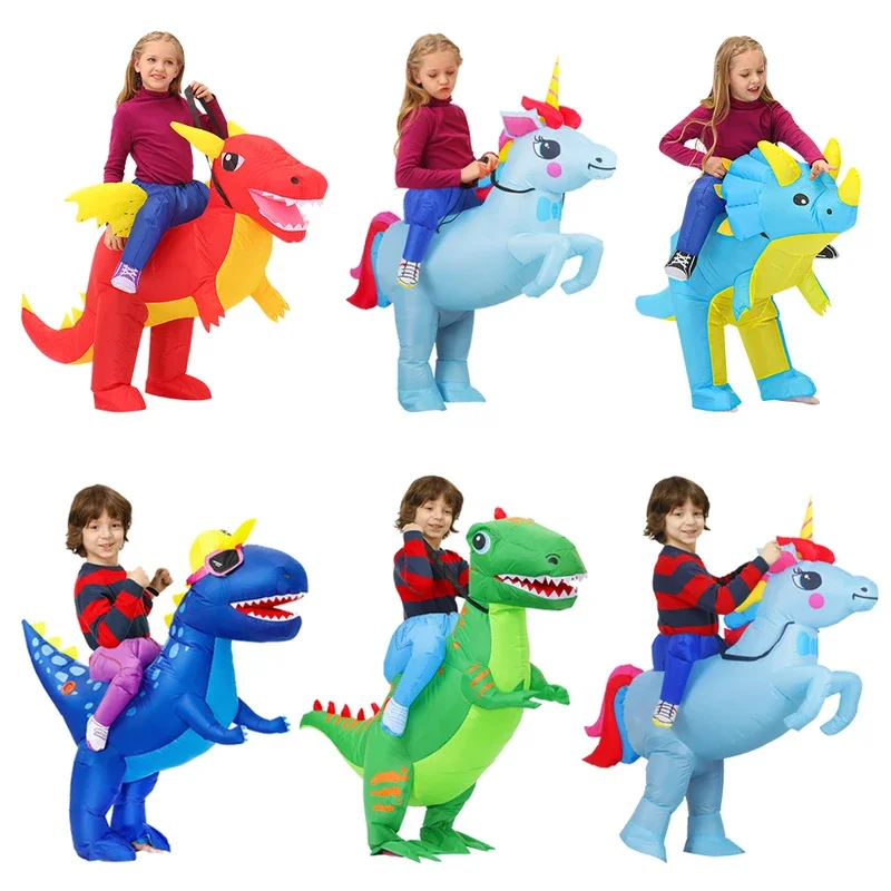 Fantasias infláveis de dinossauro unicórnio para crianças, Halloween Cosplay, Animal Fancy Purim, presente de aniversário para meninos e meninas